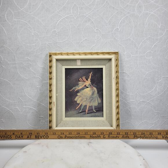 Vtg Carina Ballet Lithograph 11" Handmade Shadow Box Wood Frame Gold Accents MCM - Picture 15 of 16